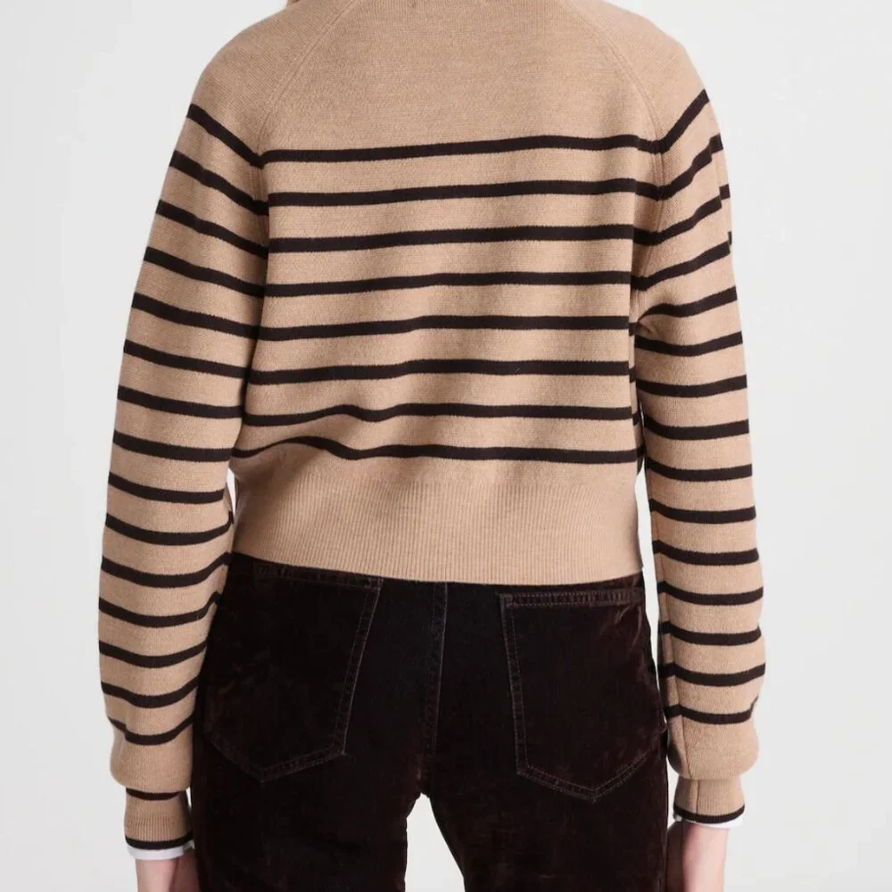 Madewell Raglan-Sleeve Cropped Cardigan in Merino Wool Hthr Camel Stripe Large - Picture 3 of 4